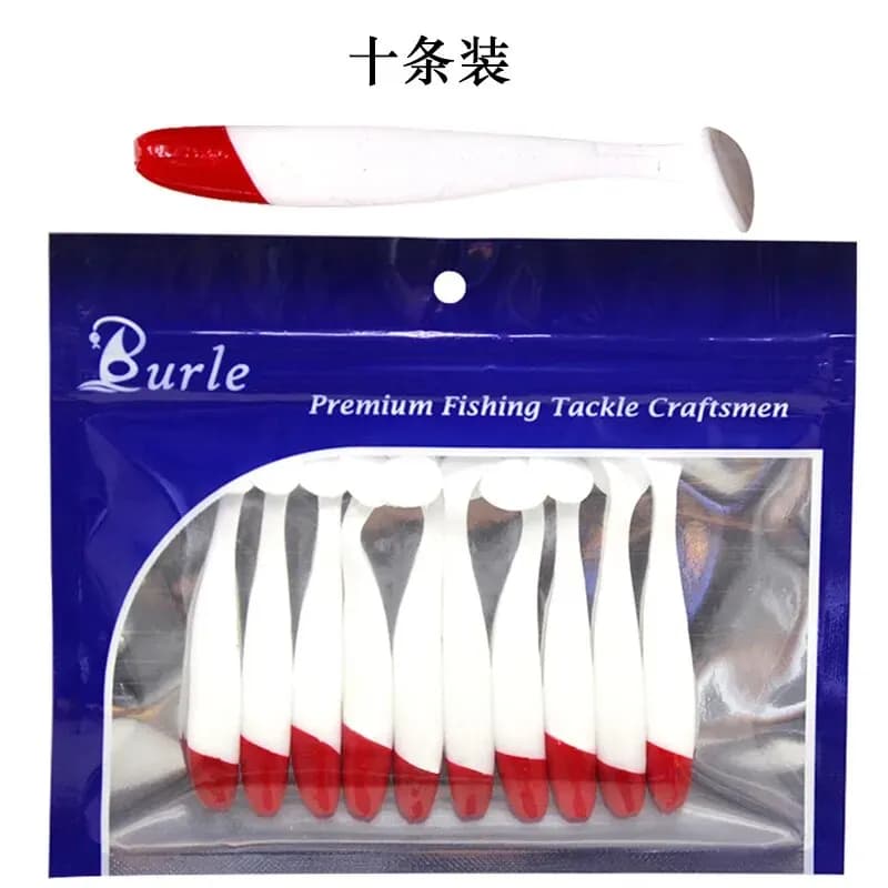 Leurres souples T-tail 7cm 9cm 12cm - 10 pièces tête rouge corps blanc imitation naturelle