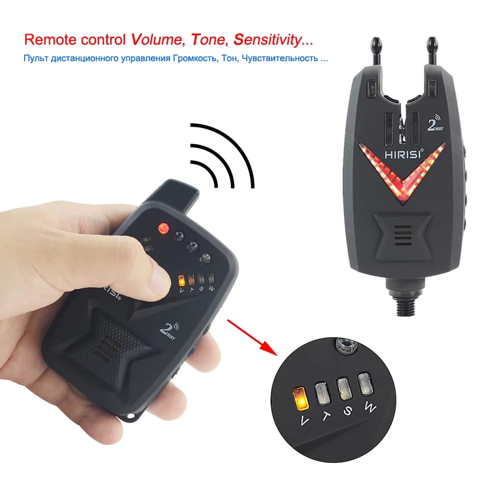 Set alarme de touche sans fil Hirisi 2 voies télécommande indicateur morsure carpe S3