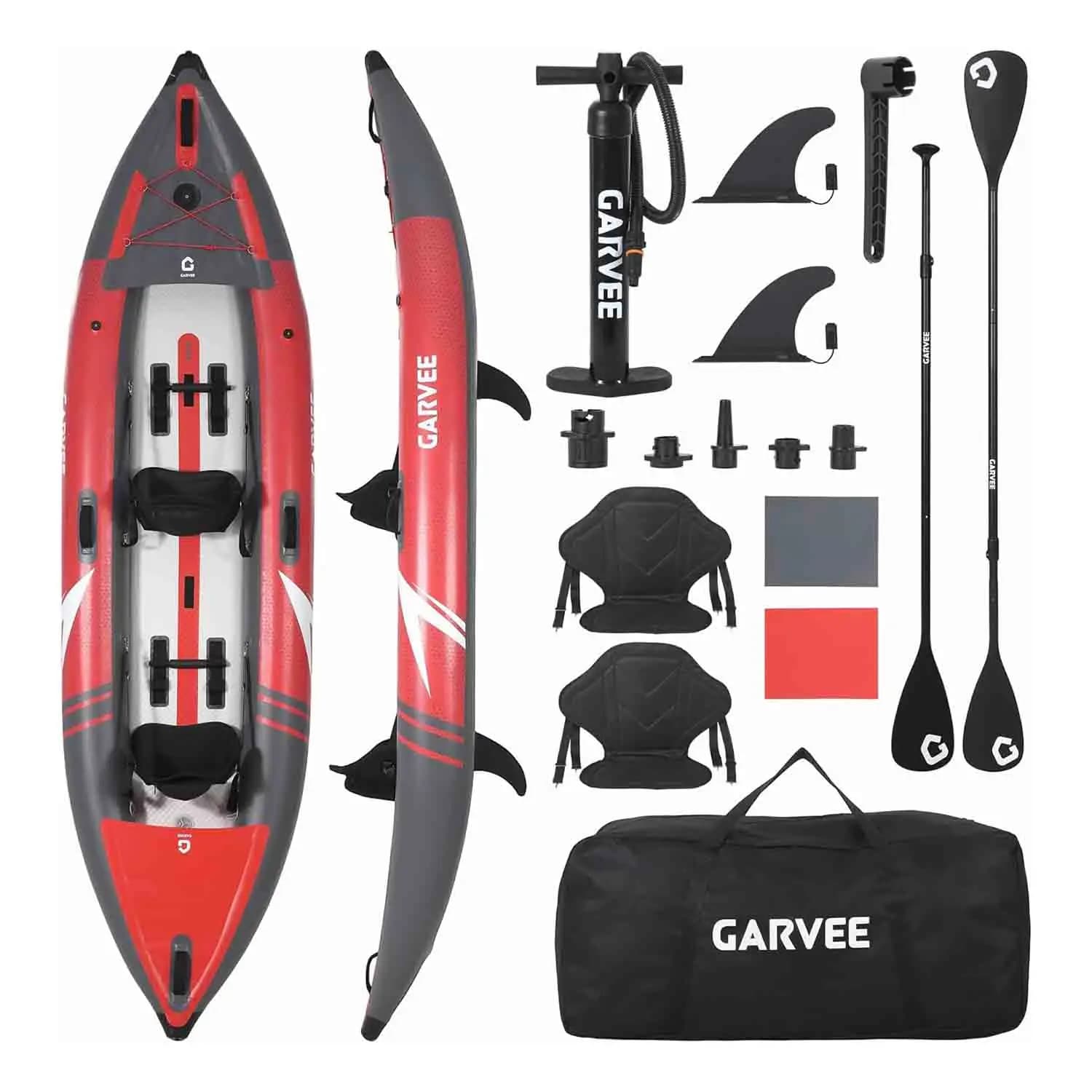 Kayak gonflable pêche et randonnée 2 places adultes - Sièges rembourrés, 3 dérives, capacité 204kg