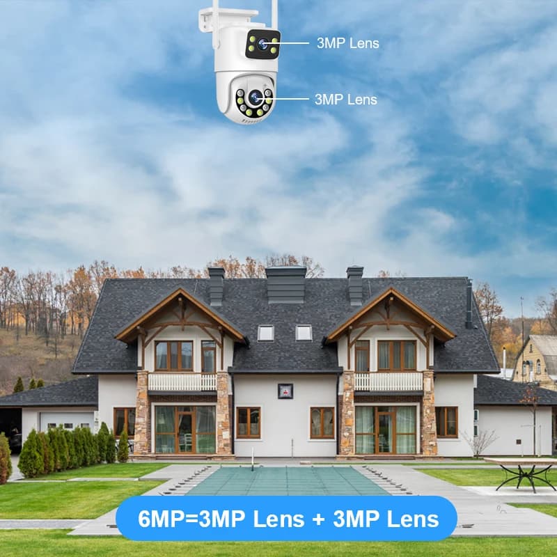Caméra PTZ WiFi double objectif 6MP - Surveillance sécurité extérieure pêche auto-tracking