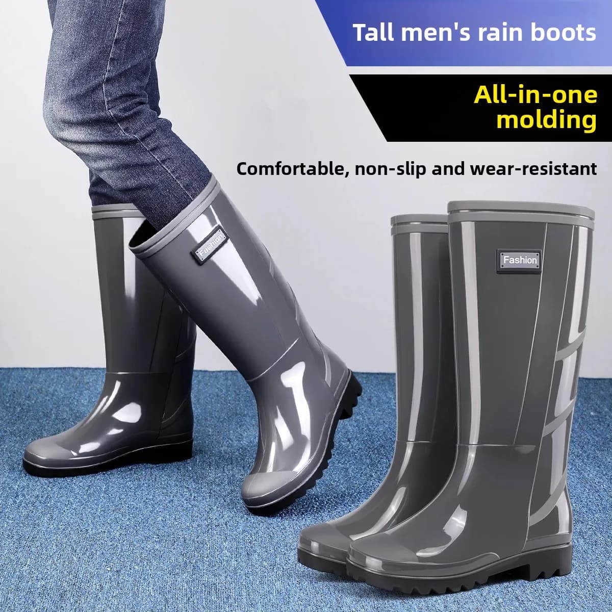 Bottes de pluie homme grises hautes tube sécurité travail camouflage pêche étanches anti-sous-marin