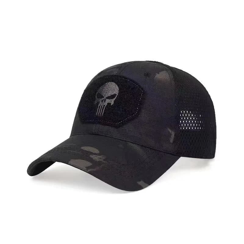 Casquette mesh camouflage crâne été 2024 - Chapeau pêche airsoft réglable pour hommes et femmes