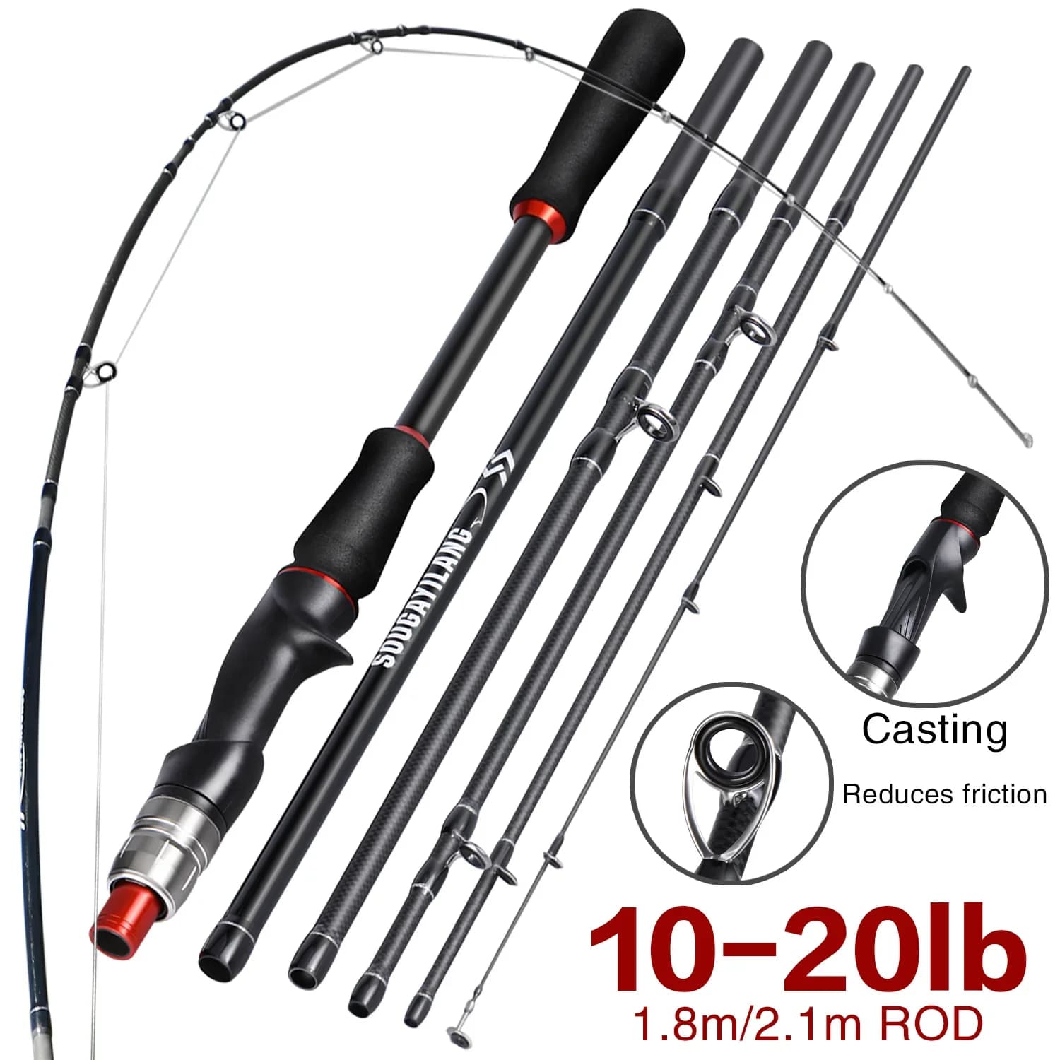 Canne leurre Sougayilang 1.8m 2.1m spinning casting carbone poignée EVA pêche carnassiers mer rivière