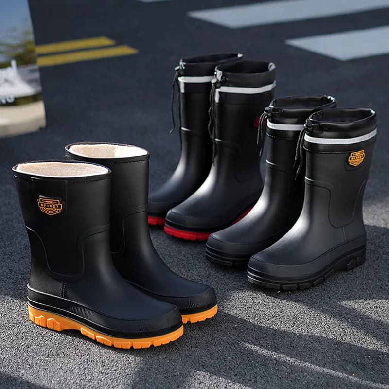 Nouvelles bottes de pluie mi-mollet homme semelle épaisse imperméables antidérapantes adultes