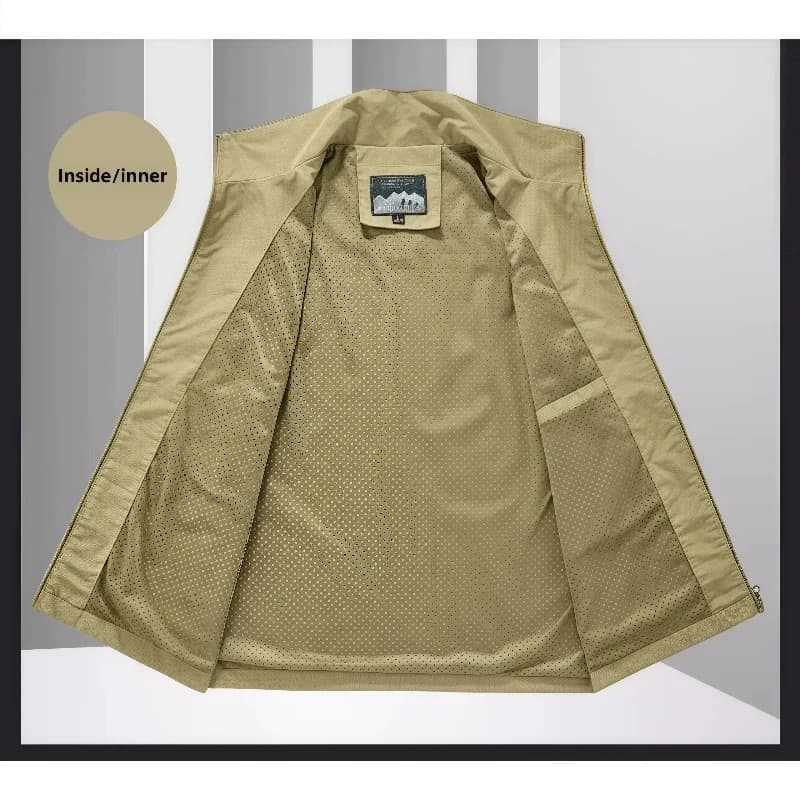 Veste sans manches homme extérieur décontractée ample gilet multi-poches col montant photo pêche