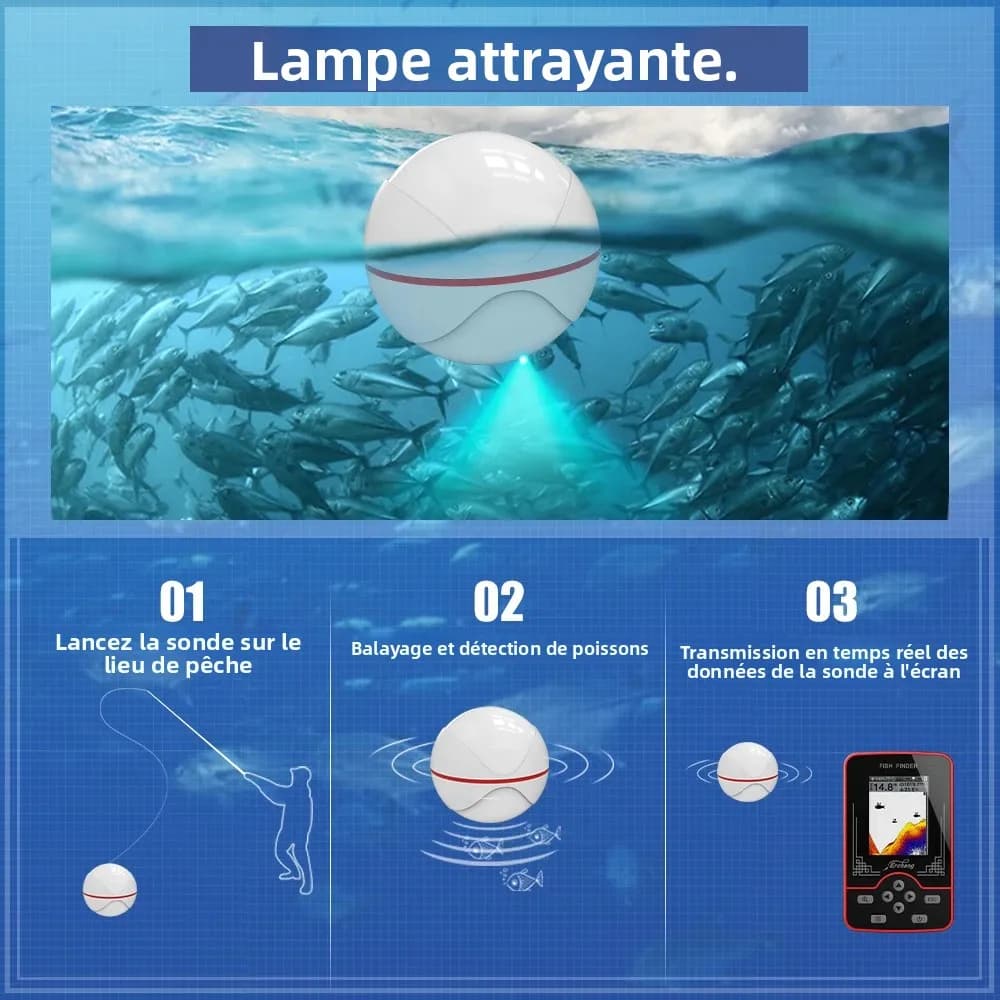 Sonar de pêche sans fil Erchang 60m profondeur - Détecteur de poissons portable rechargeable pour pêche en mer