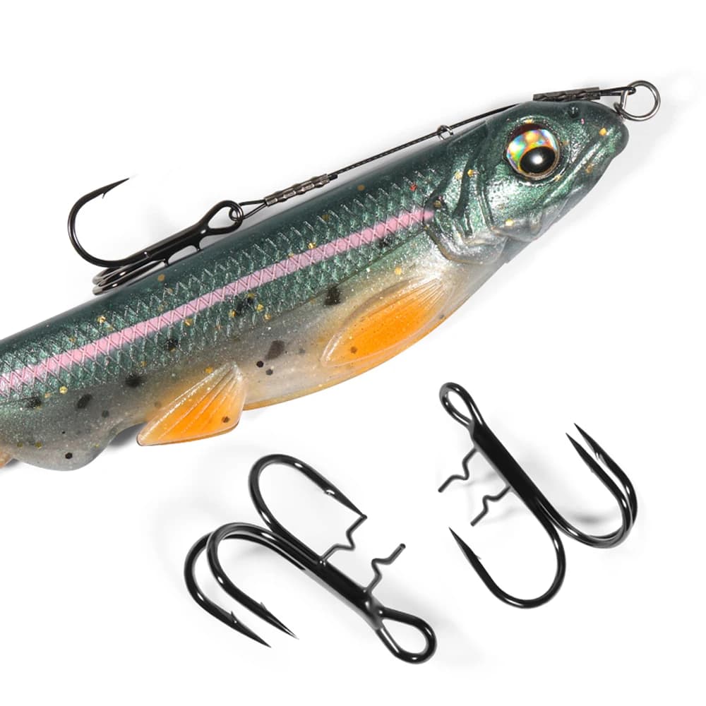 Hameçon triple extra tranchant pour leurres souples shad, tailles 4 à 1/0, avec porte-hameçon - pêche aux leurres