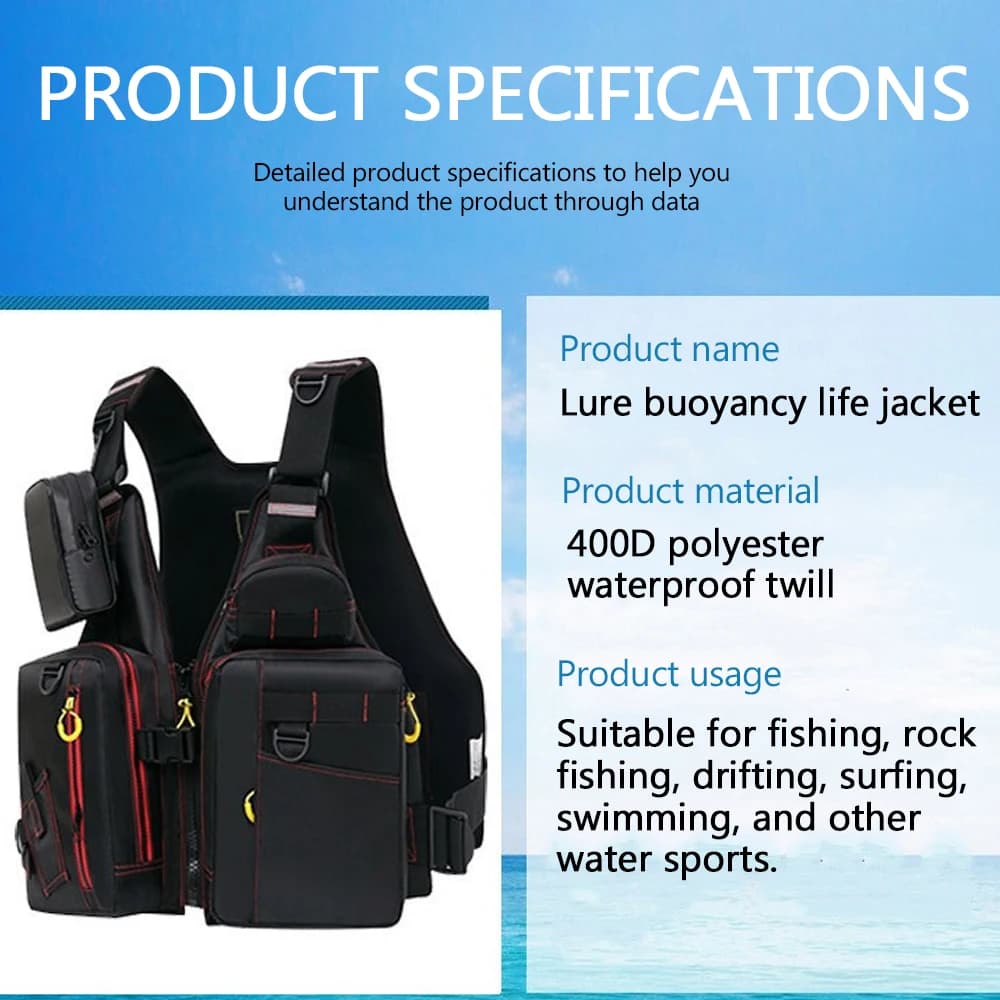 Gilet de sauvetage multi-poches pêche sécurité flottant matériaux gonflables rangement outdoor