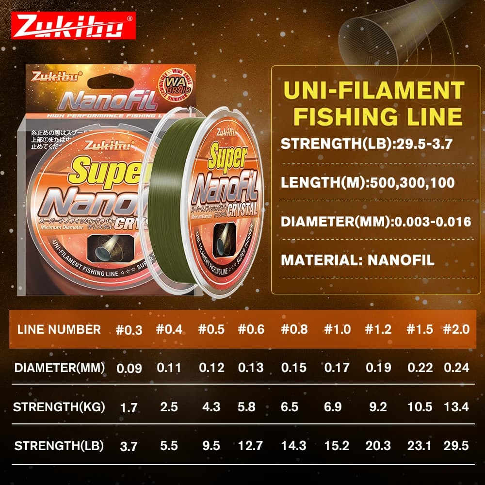 Nanofilament Crystal ZUKIBO Ligne de pêche verte résistante à l'abrasion pour moulinet spinning