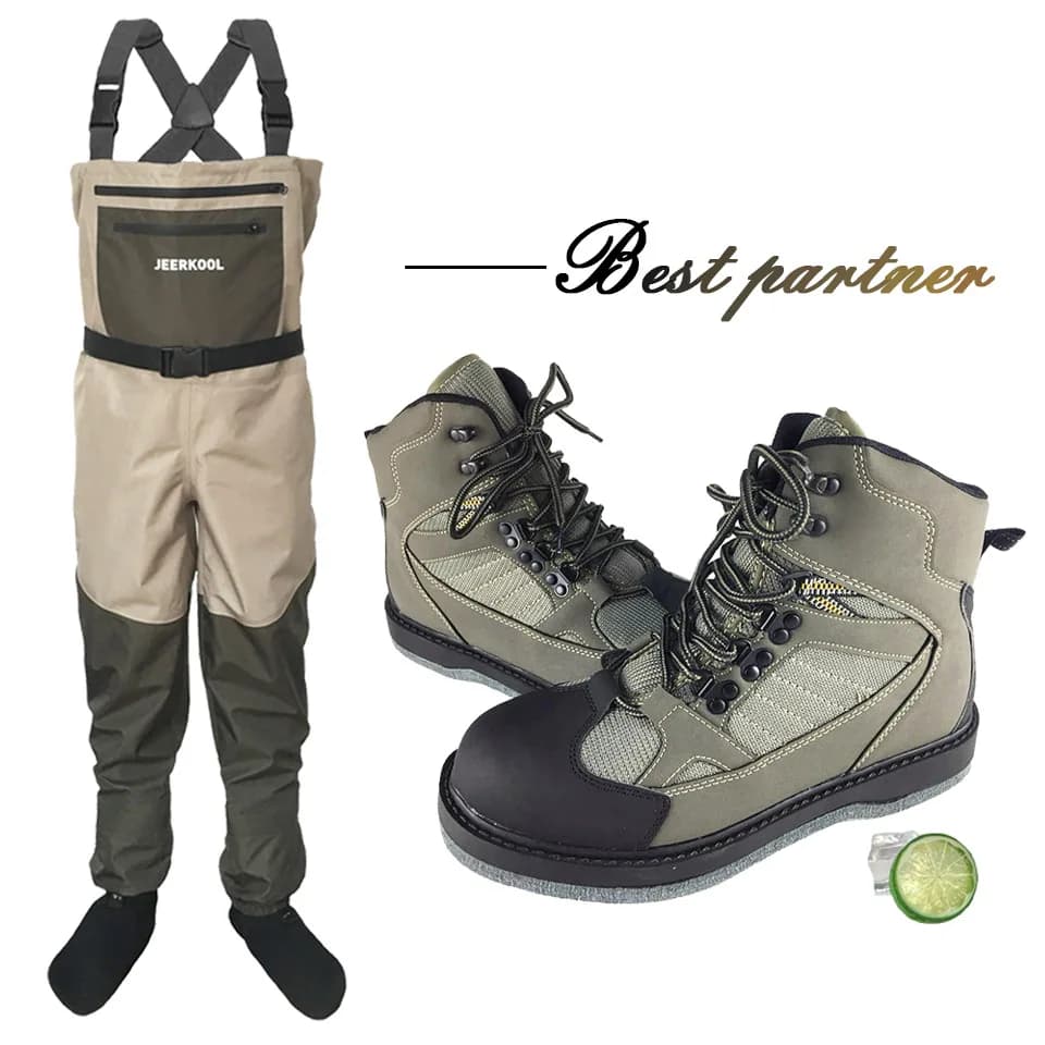 Waders de pêche à la mouche avec semelle feutre et chaussures roche - Combinaison complète imperméable
