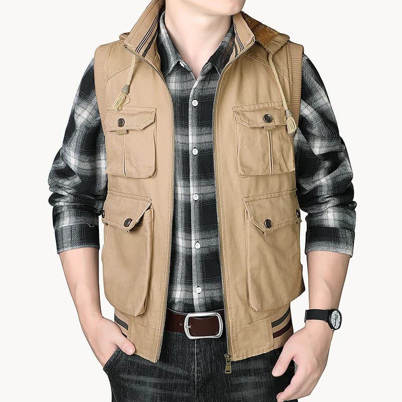 Gilet homme chaud en laine de mouton - Veste sans manches épaisse pour pêche hivernale et outdoor
