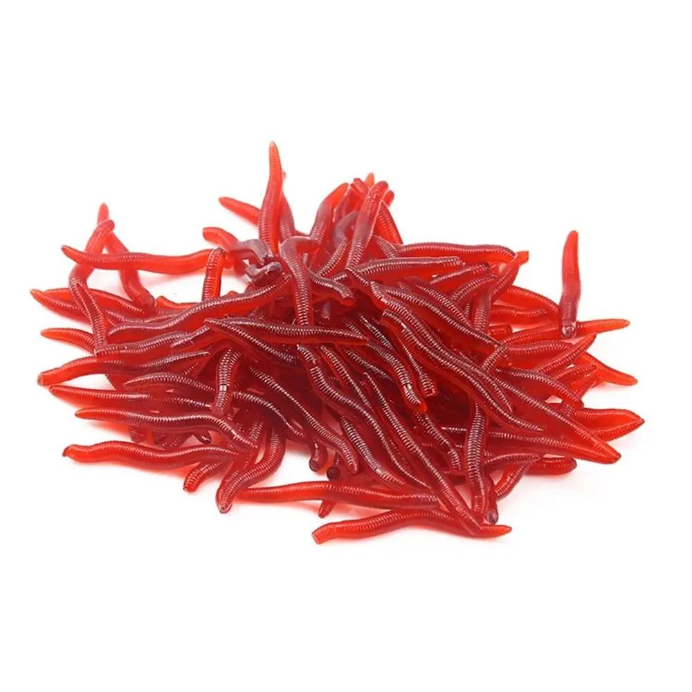 Vers rouges réalistes 100 pièces - Leurres souples silicone pour pêche hivernale carpe et carnassiers