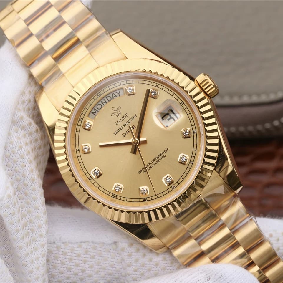 Montre homme luxe diamants LGXIGE - Montre-bracelet quartz étanche - Élégance et précision pour style casual