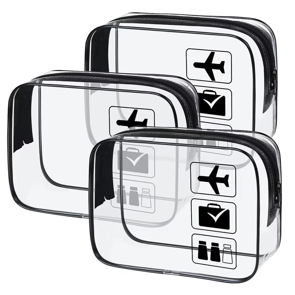 Lot 3 pochettes de toilette transparentes étanches voyage - Trousse maquillage minimaliste PVC anti-fuites