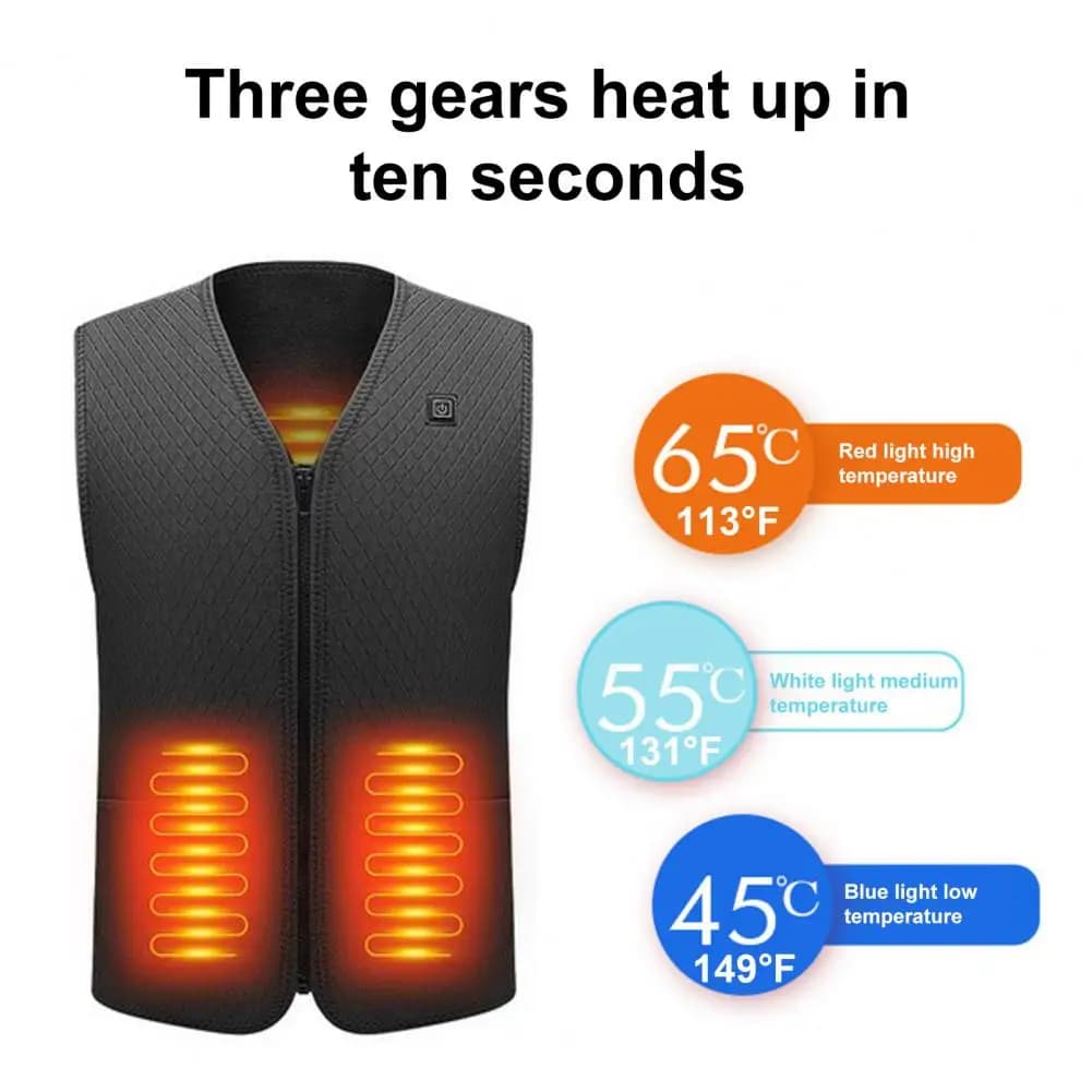 Veste chauffante USB homme femme hiver durable avec fermeture éclair réglable et coupe-vent matelassée