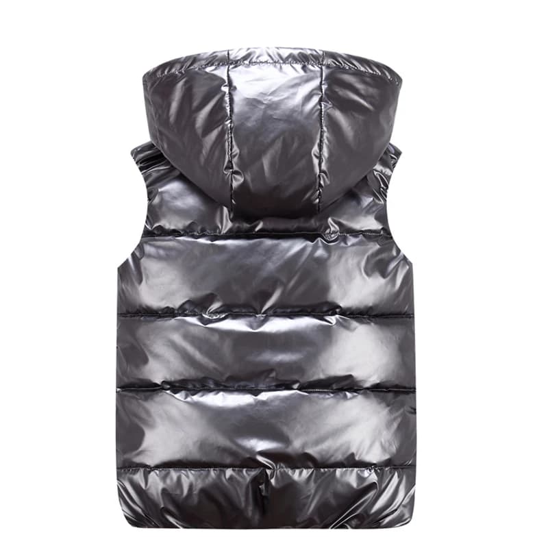 Gilet capuchon brillant homme femme enfant - Veste sans manches chaude hiver capuche coton casual