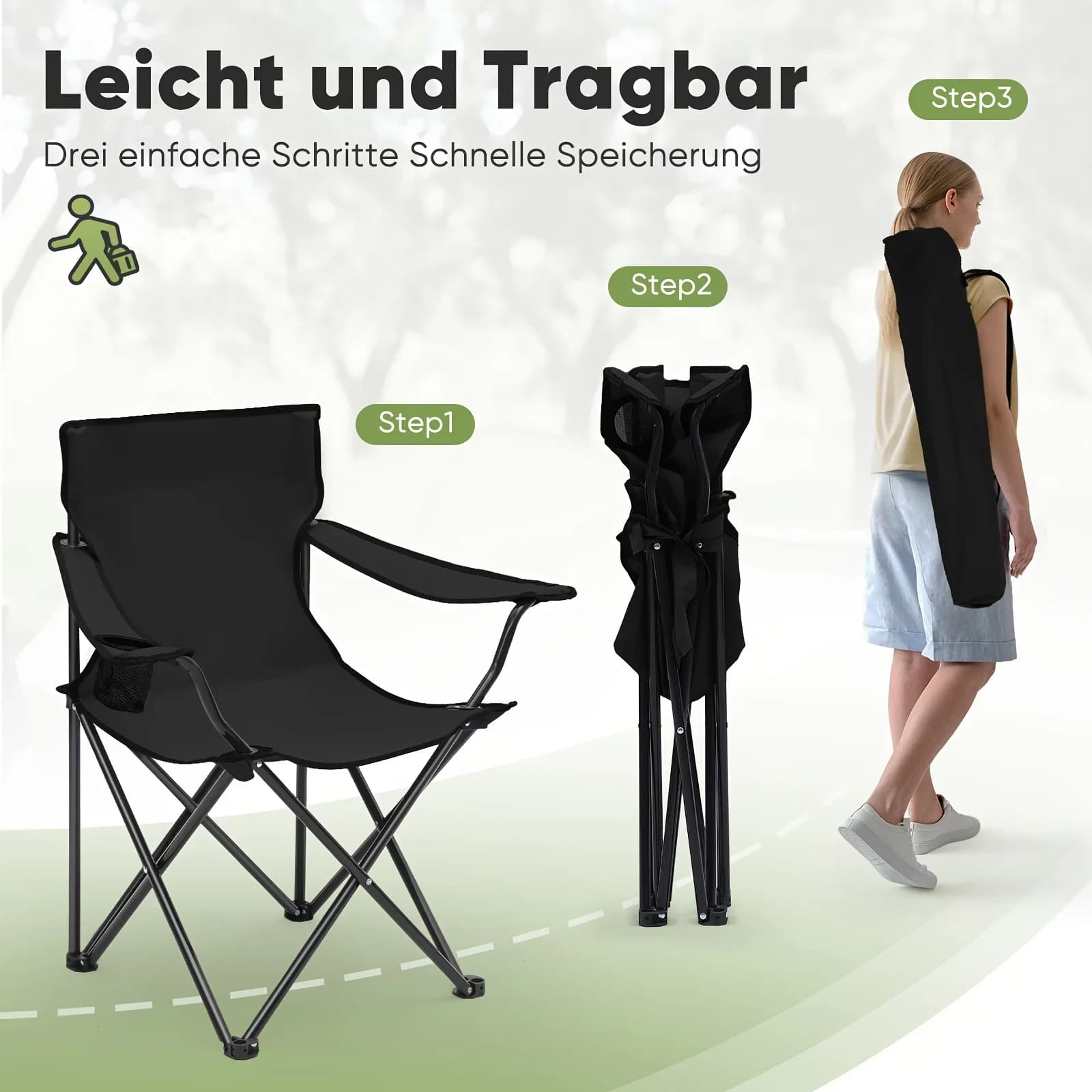 Chaise camping pliante avec porte-gobelet - Siège pliable extérieur sport plage pêche jardin Oxford