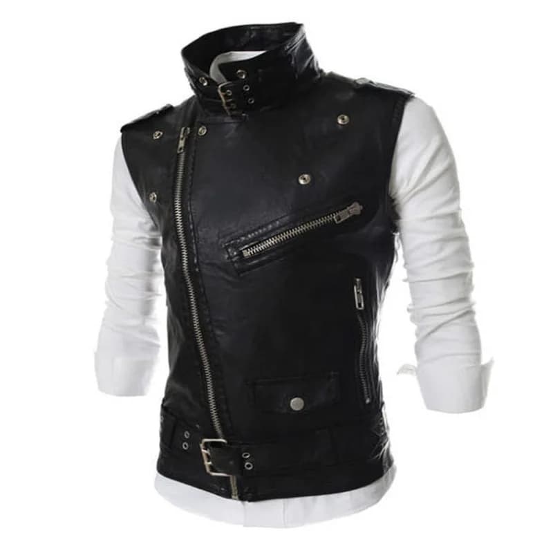 Gilet cuir PU homme slim-fit multi-fermetures - Veste sans manches punk automne hiver