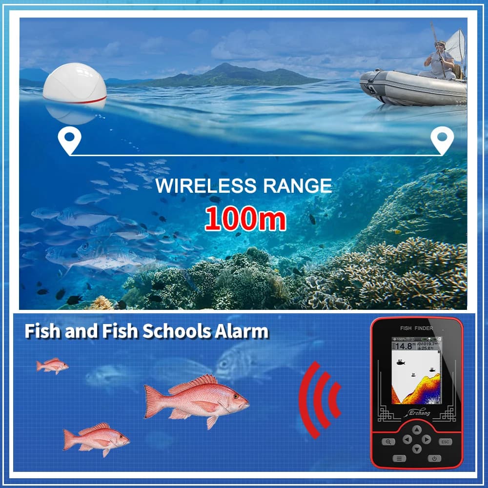 Sondeur sans fil Erchang F13 rechargeable 100m pour pêche lac rivière mer détection poissons