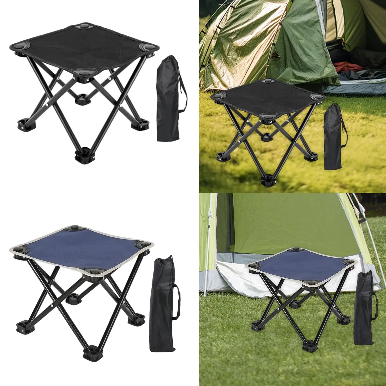 Tabouret de camping pliant avec repose-pieds et sac de transport pour pêche et randonnée