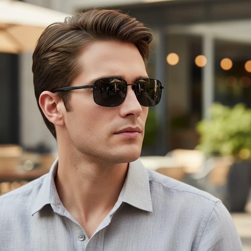 Lunettes de soleil polarisées luxe métal carré surdimensionnées homme - protection UV professionnelle 5027