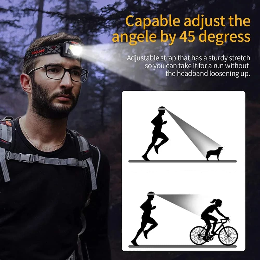 Lampe frontale LED 8 modes avec détecteur de mouvement - Parfaite pêche nocturne et camping