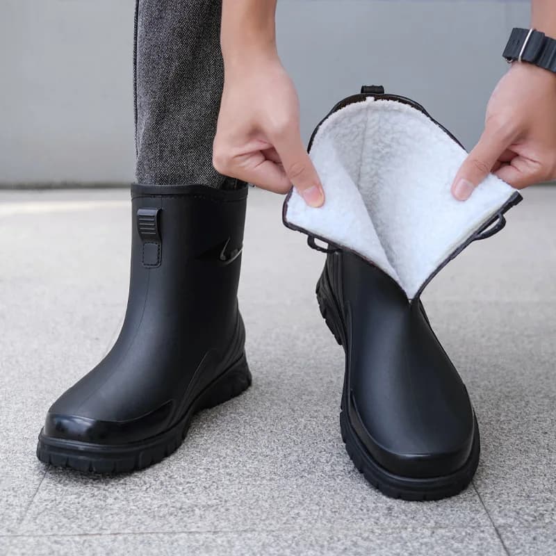 Bottes pluie mi-mollet homme mode doublure polaire imperméables anti-dérapage travail pêche extérieur