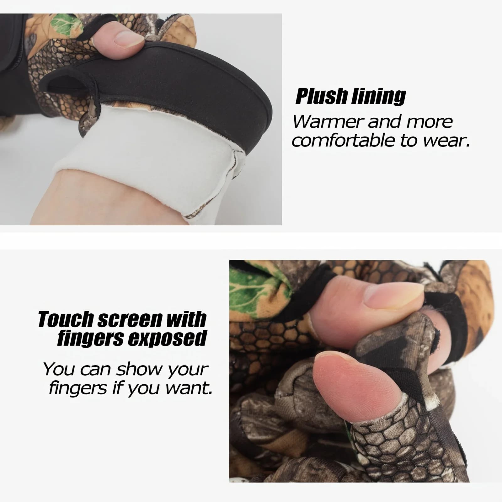 Gants de pêche et chasse touchscreen antidérapants pour automne hiver plein air