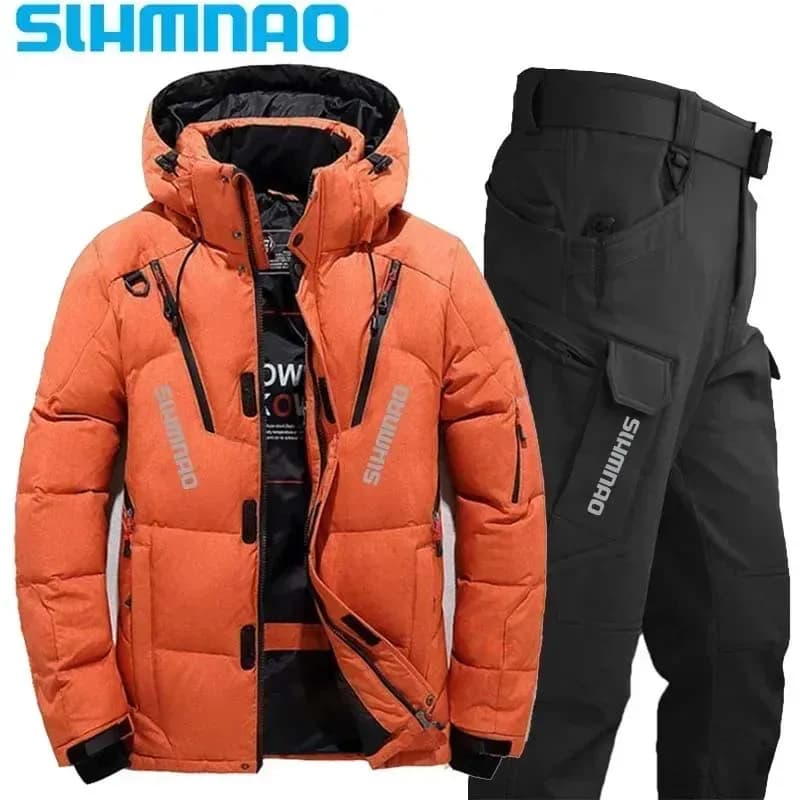 Combinaison pêche hiver 2026 coupe-vent capuche - Veste duvet oie outdoor chasse camping vélo