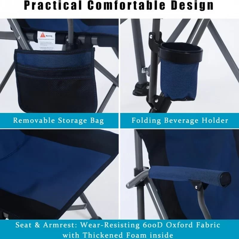 Grande chaise de pêche pliante aluminium avec dossier haut, accoudoirs et porte-gobelet