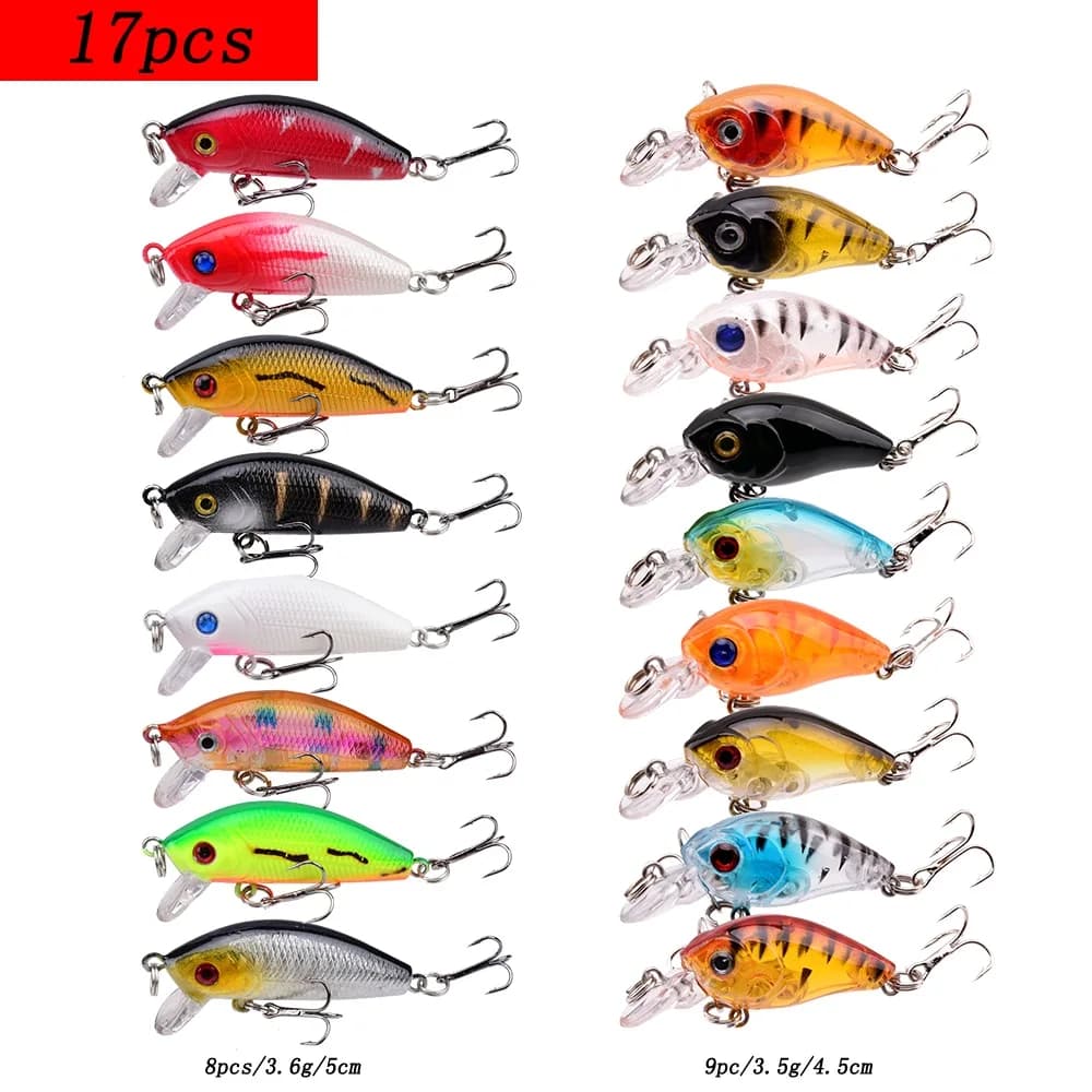 Set de Leurres de Pêche Appâts Durs Minnow Flottants Crankbait Wobblers pour Truite Brochet Perche