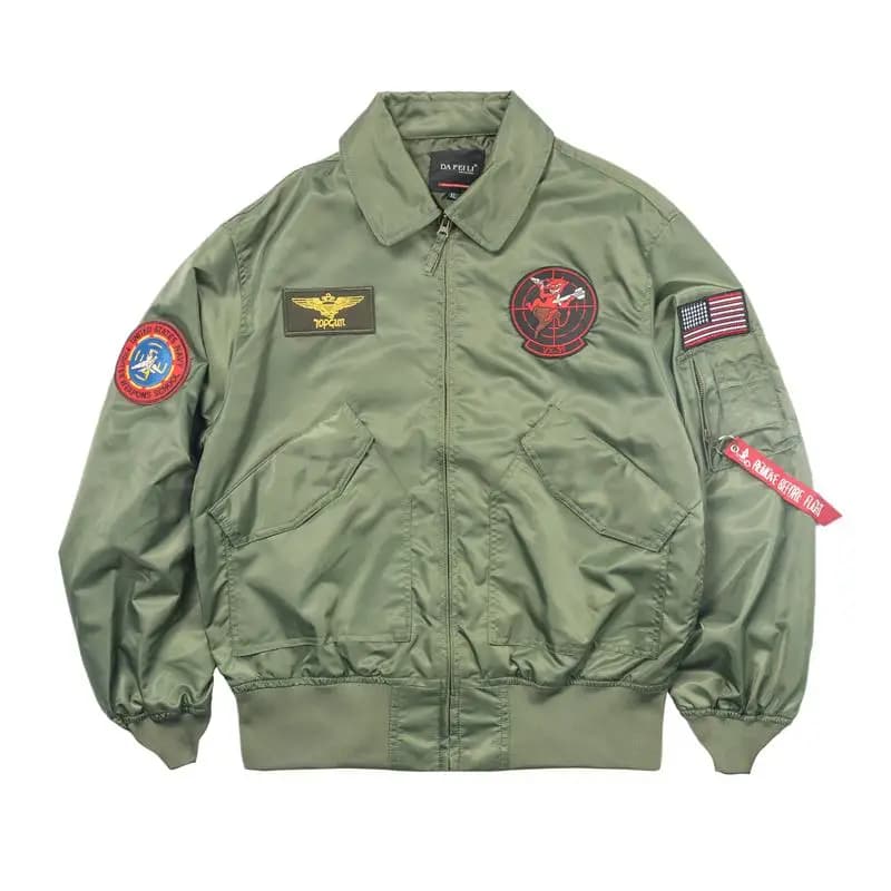 Veste bomber pilote armée printemps homme - Veste légère patch militaire style pêche aventure