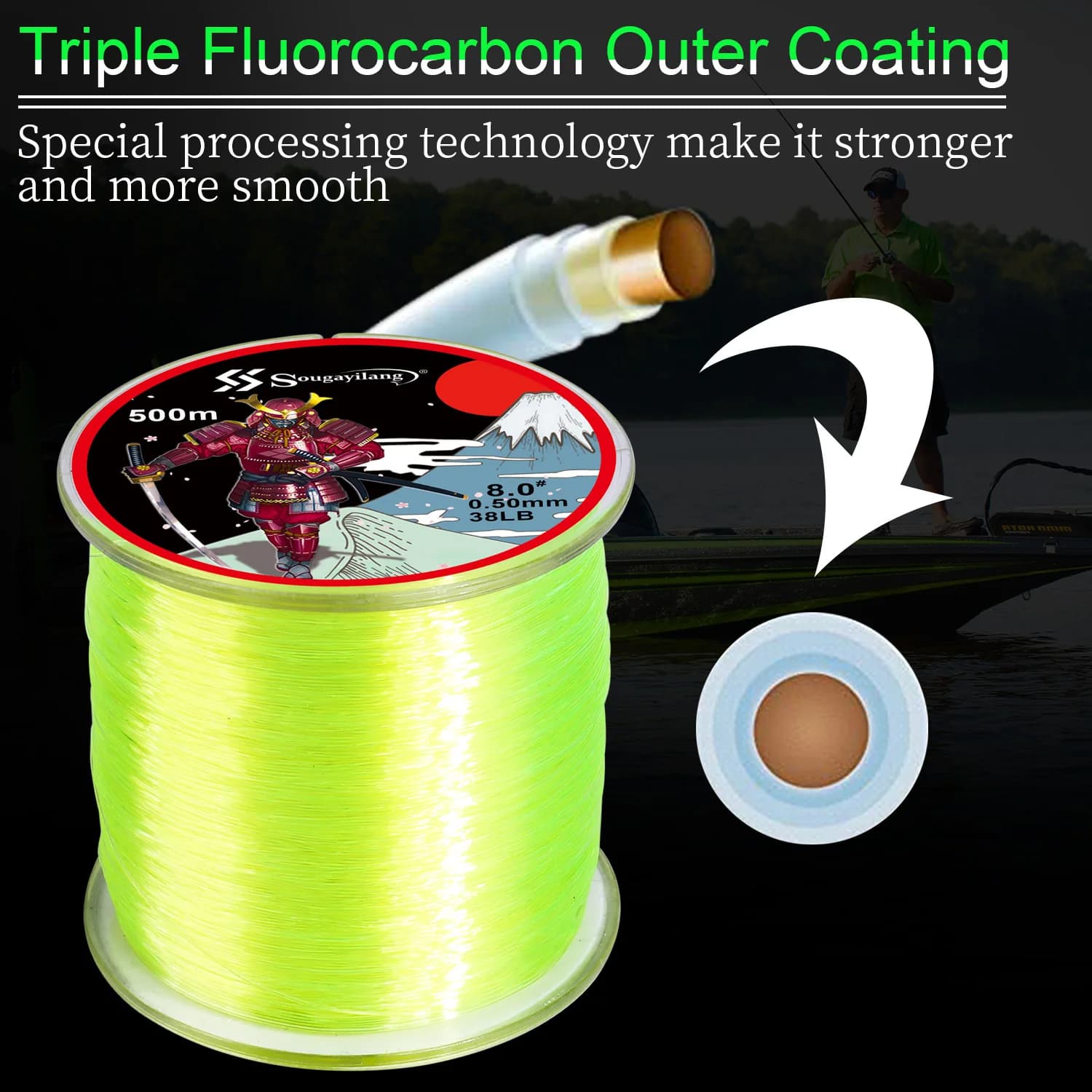 Ligne de pêche monofilament Sougayilang 500M nylon japonais pour perche et carpe - haute résistance