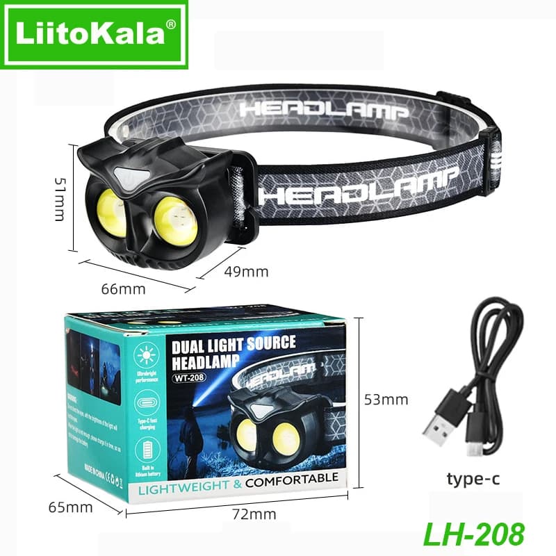 Lampe frontale LiitoKala Petite Chouette LH-208 209 compatible piles AAA pour randonnée et pêche légère