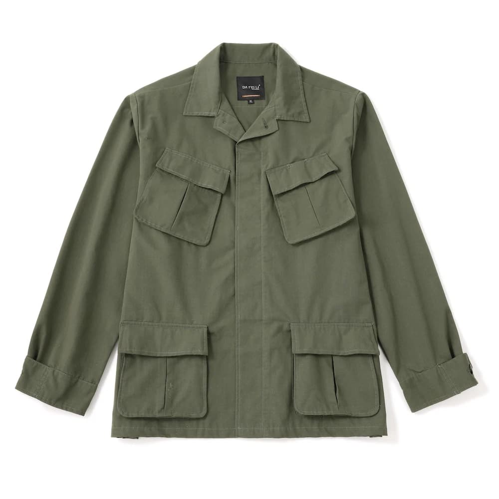 Veste de pêche camouflage jungle M65 - Softshell vert olive multi-poches safari