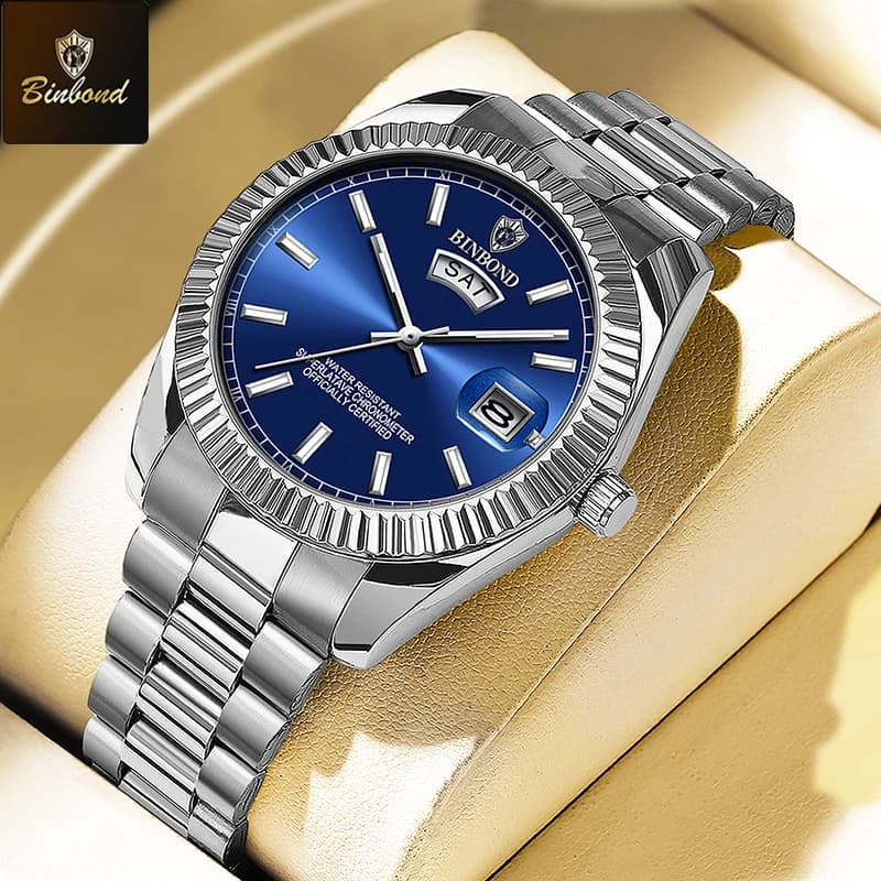 Montre homme BINBOND luxe sport étanche lumineuse quartz acier inoxydable - montre masculine