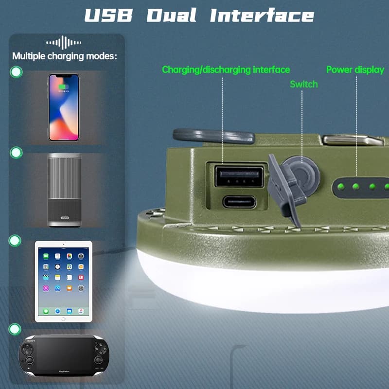 Lampe LED rechargeable 9900mAh avec aimant pour pêche nocturne et éclairage d'urgence