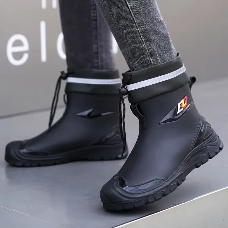 Bottes de pluie homme cheville doublure polaire épaissie antidérapantes pêche travail chaudes