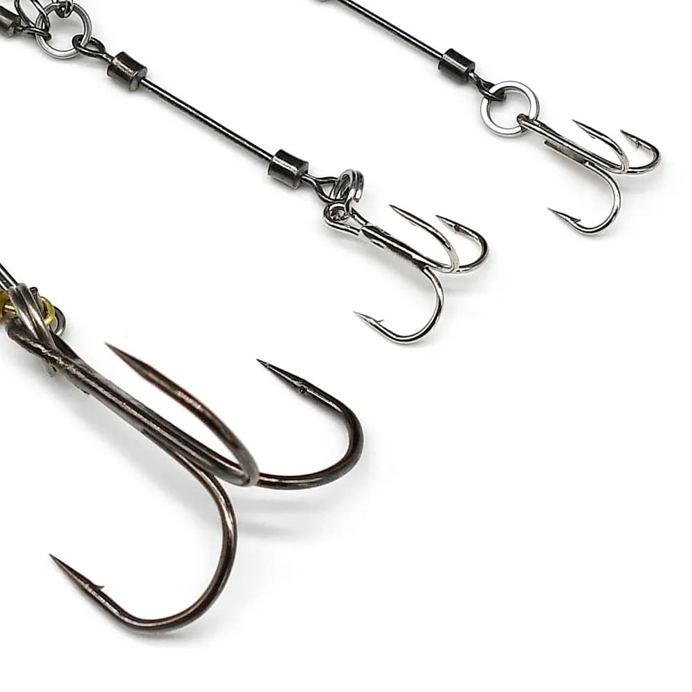 Rig stinger Topranc 3 tailles avec hameçons doubles et connecteur liège pour pêche du brochet