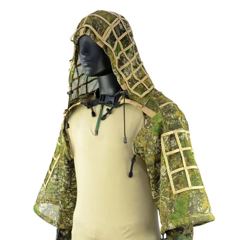 Vêtements Ghillie châle mesh tactique sniper 3D - tenue camouflage combat chasse pêche extérieur