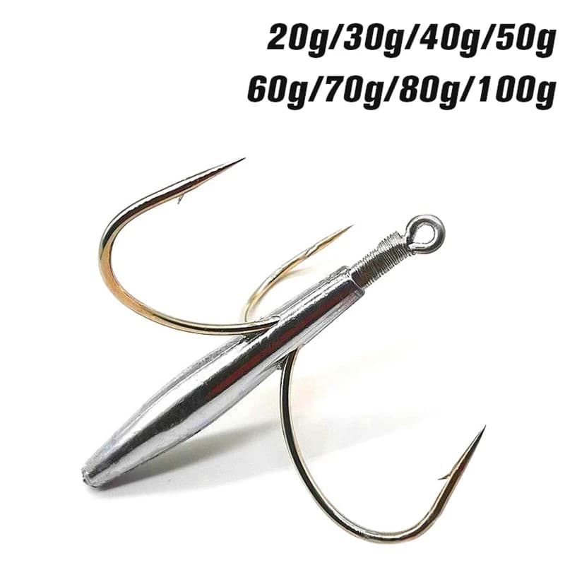 Hameçons triples carbone Hullegi pour gros bars et daurades - 20g à 100g pour pêche en mer
