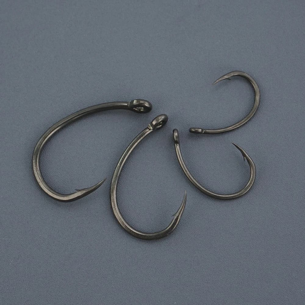 Hameçons de pêche Hirisi 50 pièces acier inoxydable carbone haute résistance avec œil et barbelés PTFE 8031