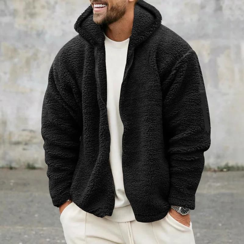 Veste polaire double face homme automne hiver ample à capuche pêche chaude