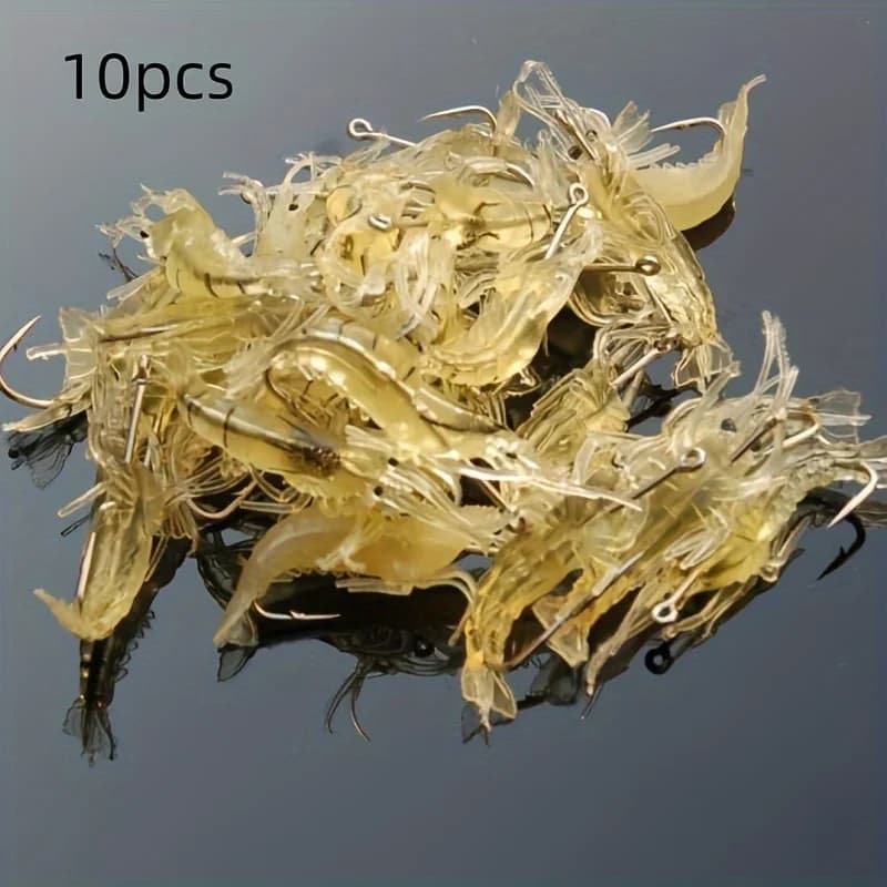 Lot de leurres crevettes luminescents Goture 5-20 pièces pour pêche mer et eau douce - hameçons intégrés
