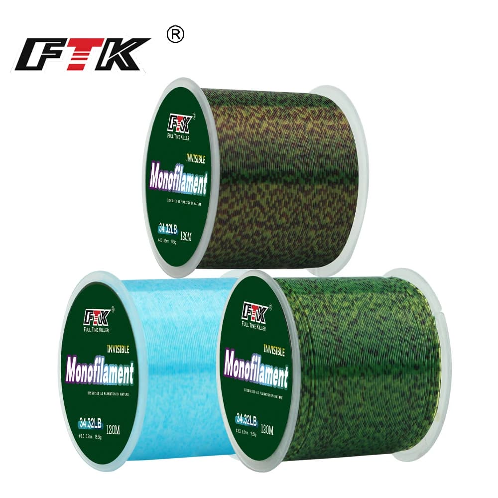 Ligne de pêche carpe invisible super résistante FTK 120m, 0.20-0.50mm, flottante tachetée pour une discrétion totale