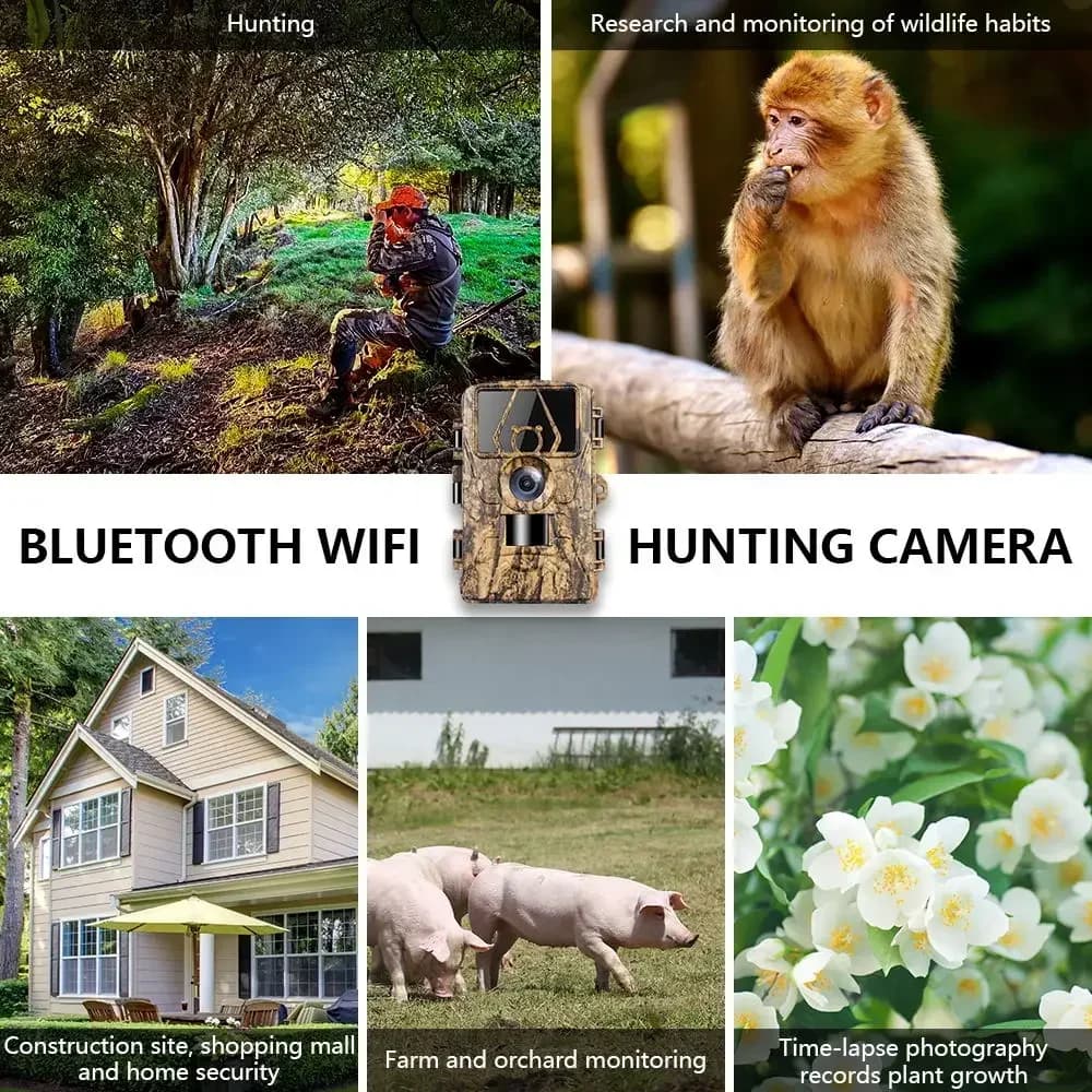 Caméra de chasse 8K WiFi PR801W 60MP étanche vision nocturne surveillance ferme application mobile