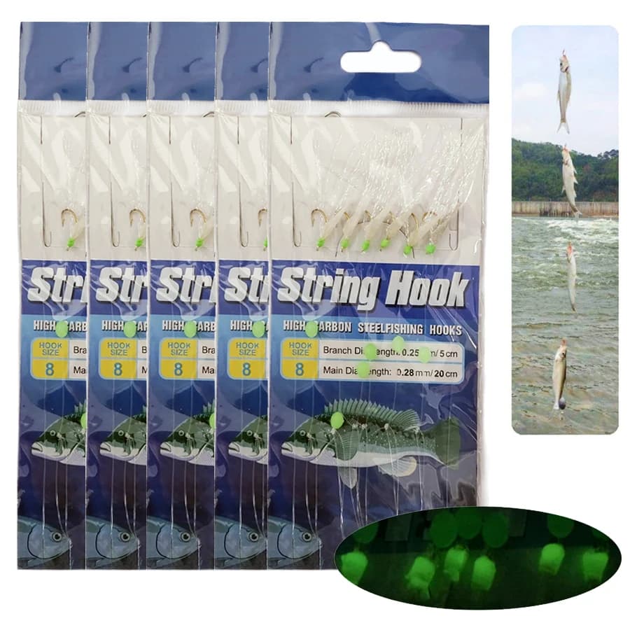 Montages sabiki 5 packs 6 rigs/pack pour pêche mer appâts peau poisson leurres