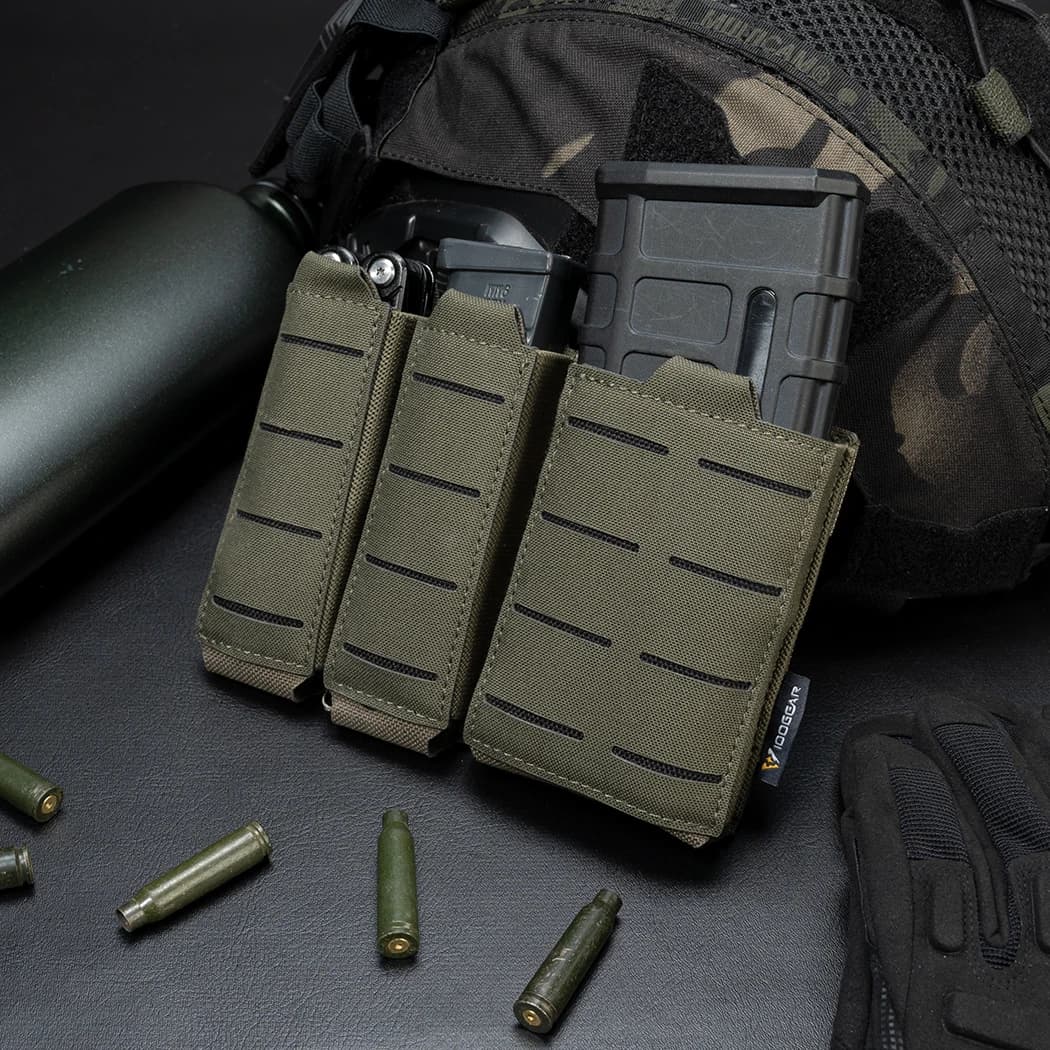 Porte-chargeurs triple tactique IDOGEAR pour munitions 9mm et 5.56 compatible molle pêche