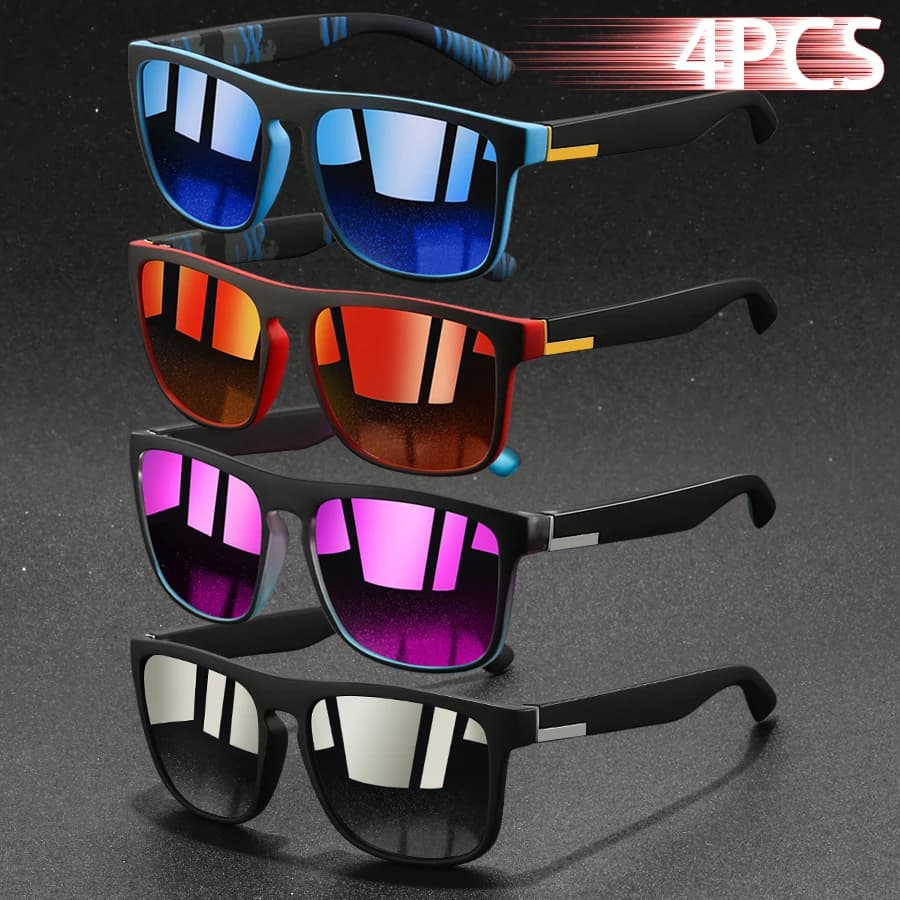 Pack 4 lunettes de soleil carrées vintage luxe - Pêche conduite anti-éblouissement homme femme