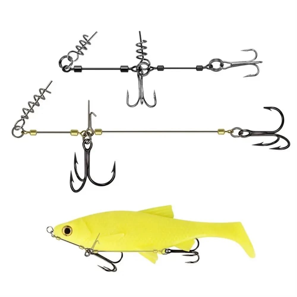 Hameçons assist avec vis et fil d'acier, rigs de pêche barbés pour appâts naturels et leurres